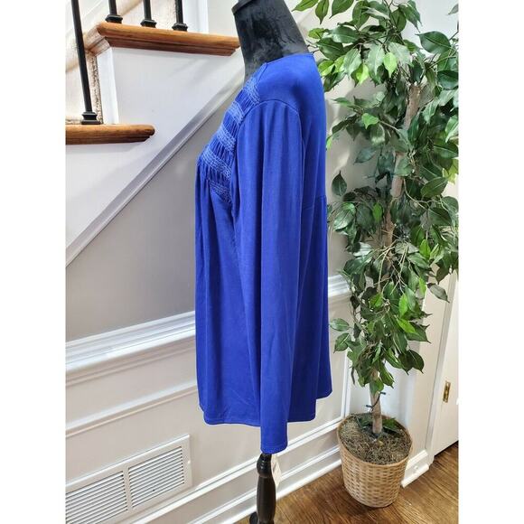 Notations Women's Solid Blue Acetate Round Neck Long Sleeve Blouse Size Large - Picture 6 of 12